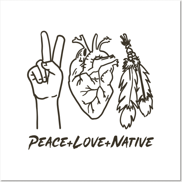 Peace Love Native with Text Black Print Wall Art by Eyanosa